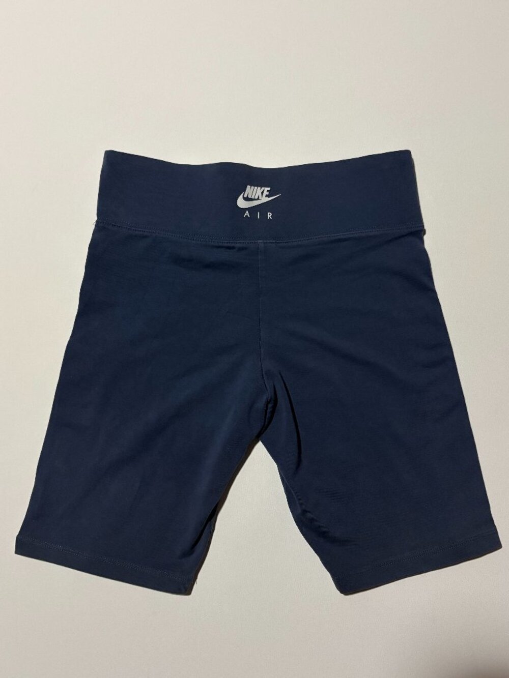 Nike Air Women’s Biker Shorts M Navy Blue High Rise Logo Tape Cycling